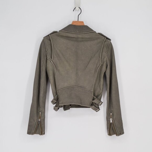 IRO Ashville Lamb Leather Moto Jacket Gray Women's 36 S Cropped Biker Zip Sleeve - Picture 2 of 10